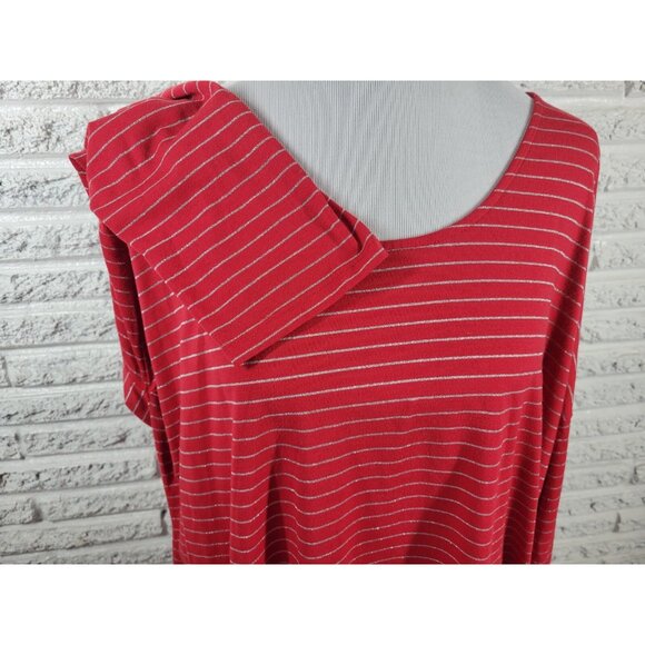 Cato Womens Top 3X Plus Tunic Long Sleeve Knit Red Stripe Sheer STR113XE - Picture 5 of 9